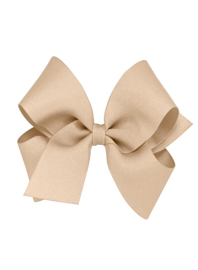 Wee Ones Girls' Plain Wrap Classic Grosgrain Hair Bows on a WeeStay No-Slip Hair Clip, Handmade, Medium, Oatmeal - Image 1
